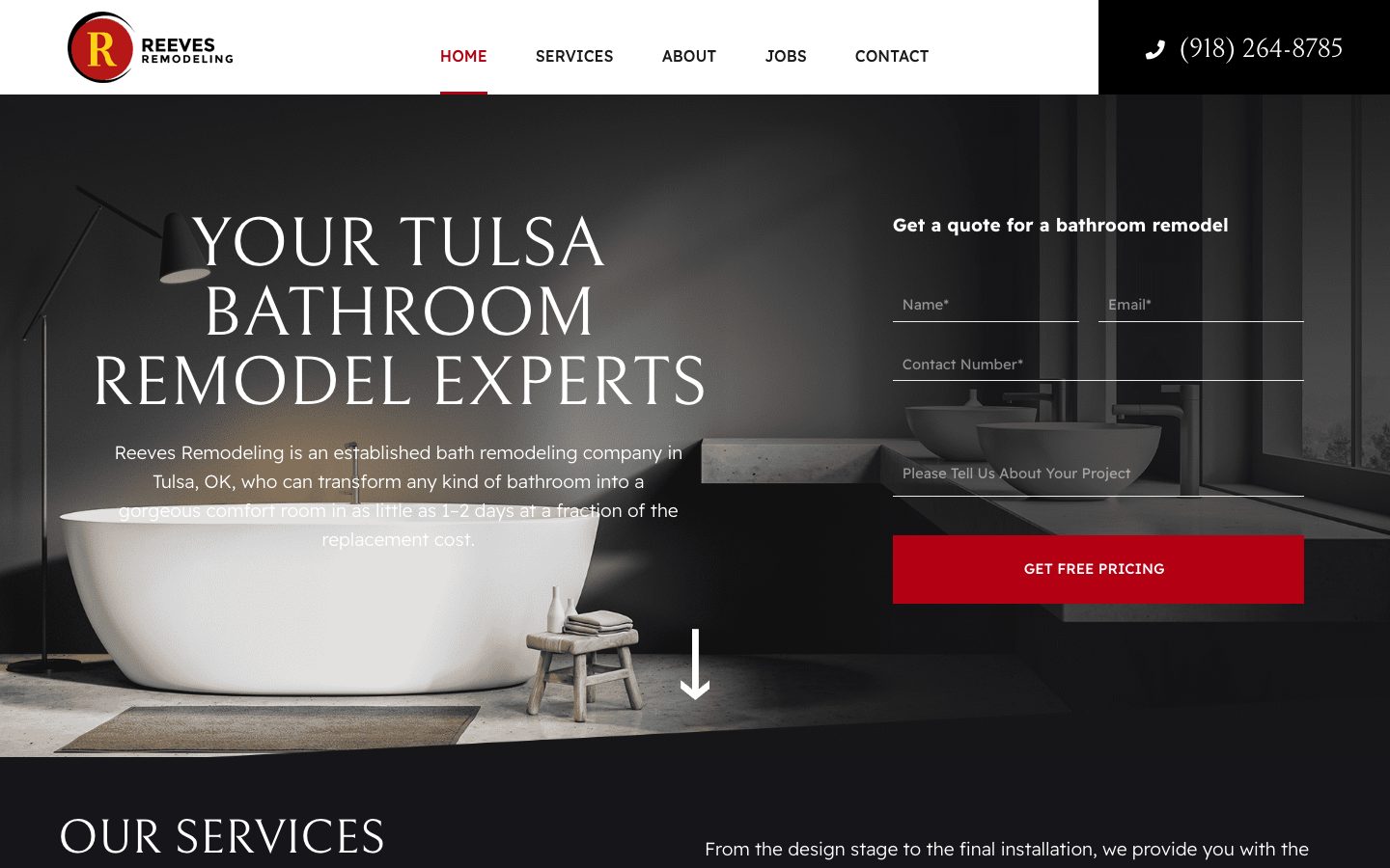 The current reevesremodeling.com homepage
