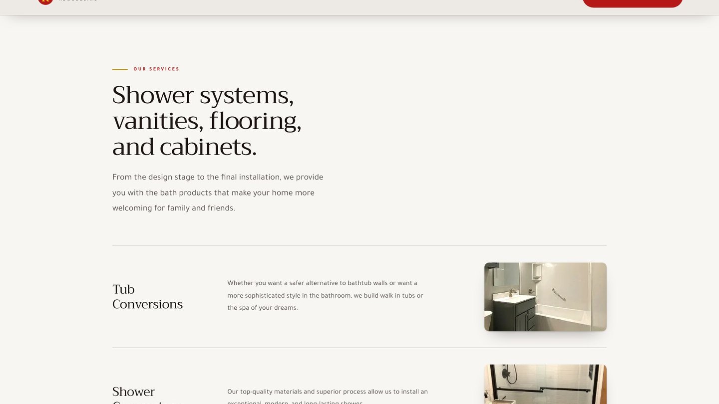 The services section of the new homepage