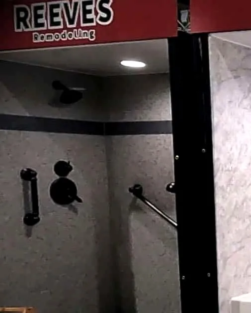 A solid surface shower display in the Reeves Remodeling showroom
